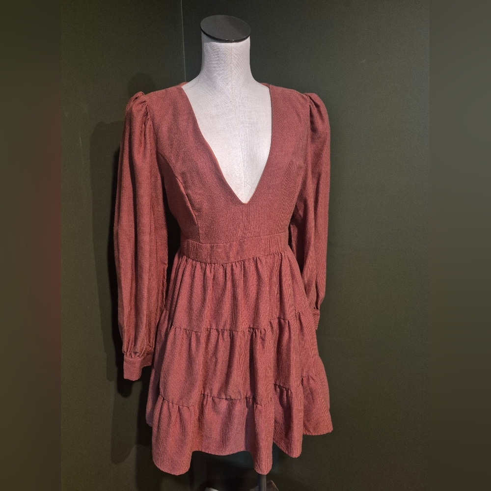 Lulu's Deep Rust Color Long Sleeve Dress